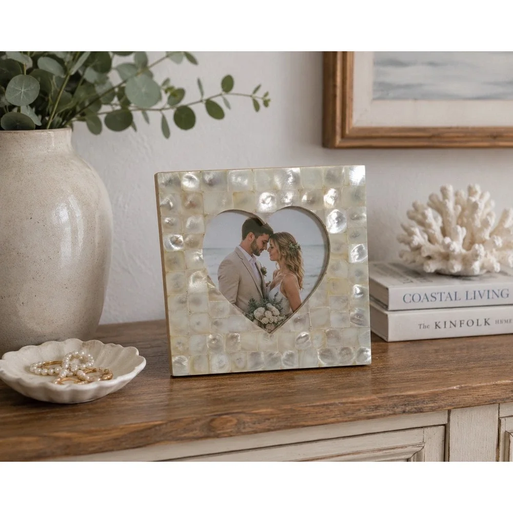 Mother of Pearl Heart Picture Frame 5x5 Shell Mosaic Photo Frame Romantic Decor